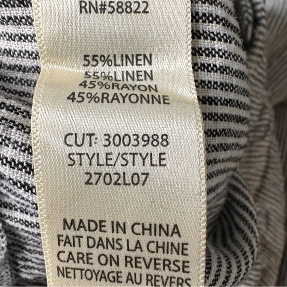 Max Studio Pants Linen Black & White Striped Pockets Adjustable Size 27 - Picture 8 of 11